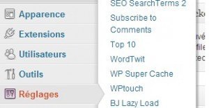 wordpress-menu-reglages Les options de paramétrage sont nombreuses, hors thème et plugins. Bien qu'opérationnel immédiatement son installation, la configuration par défaut de WordPress n’est pas optimale. Voici comment configurer Wordpress correctement après son installation.